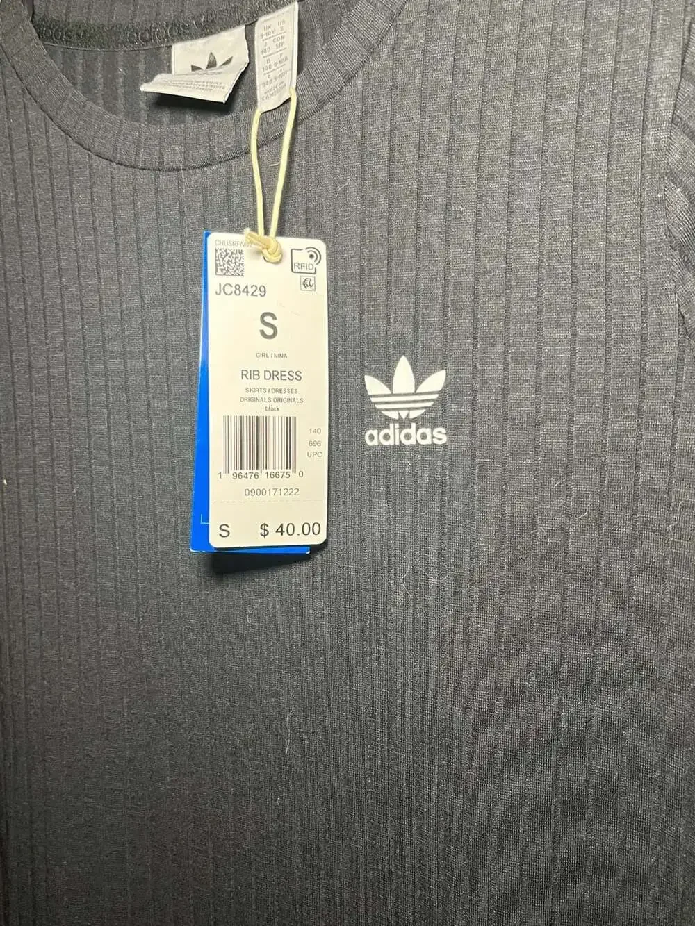 Adidas Originals Girls Rib Dress Black Size S